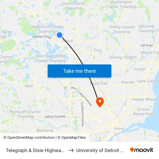 Telegraph & Dixie Highway Oak to University of Detroit Mercy map