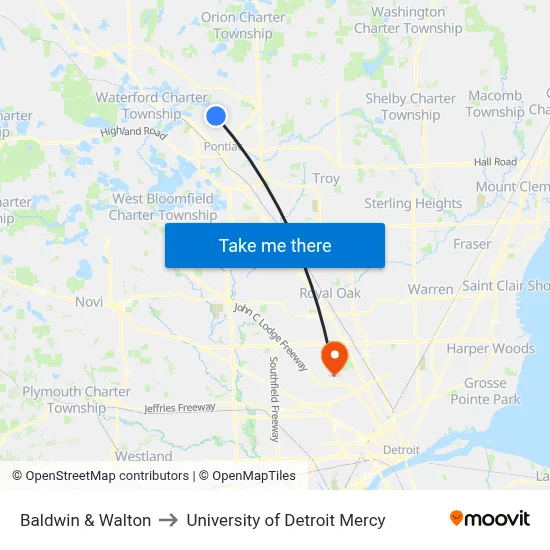 Baldwin & Walton to University of Detroit Mercy map