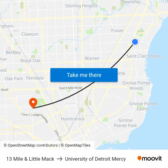 13 Mile & Little Mack to University of Detroit Mercy map