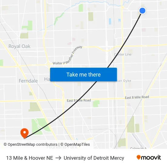13 Mile & Hoover NE to University of Detroit Mercy map