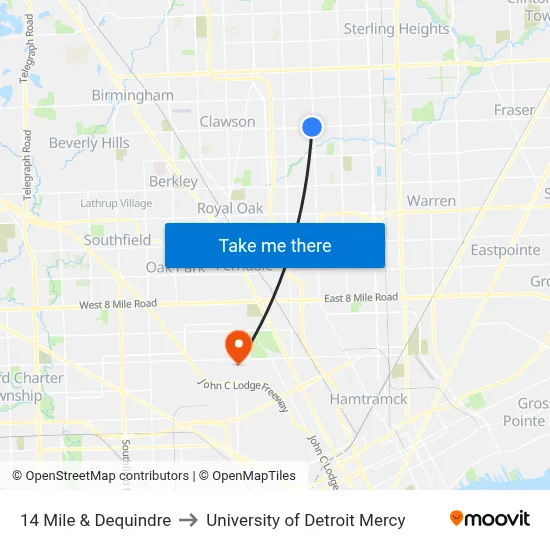 14 Mile & Dequindre to University of Detroit Mercy map
