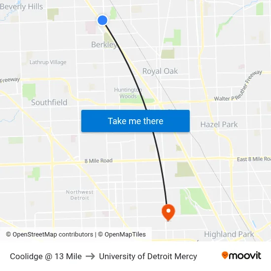 Coolidge @ 13 Mile to University of Detroit Mercy map