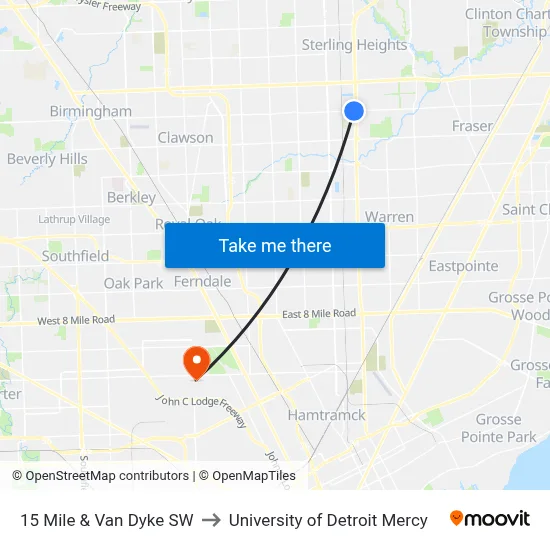 15 Mile & Van Dyke SW to University of Detroit Mercy map