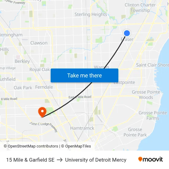 15 Mile & Garfield SE to University of Detroit Mercy map