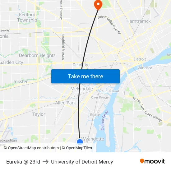 Eureka @ 23rd to University of Detroit Mercy map