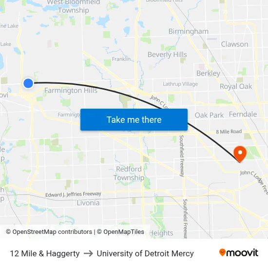 12 Mile & Haggerty to University of Detroit Mercy map
