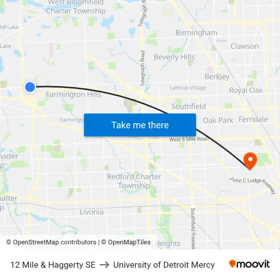 12 Mile & Haggerty SE to University of Detroit Mercy map