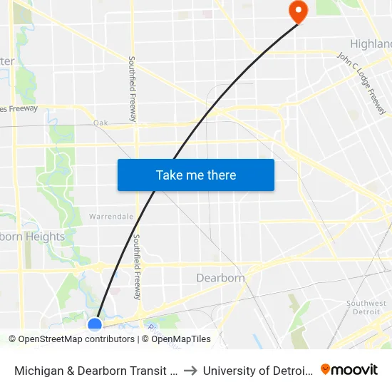 Michigan & Dearborn Transit Center Eb to University of Detroit Mercy map