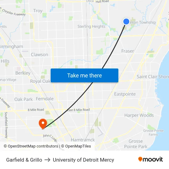 Garfield & Grillo to University of Detroit Mercy map