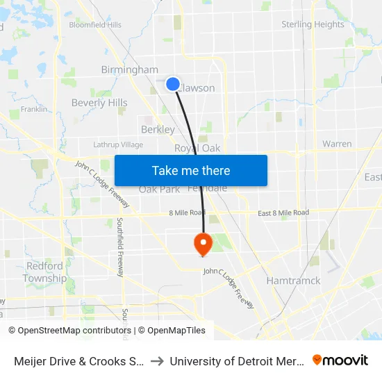 Meijer Drive & Crooks SW to University of Detroit Mercy map