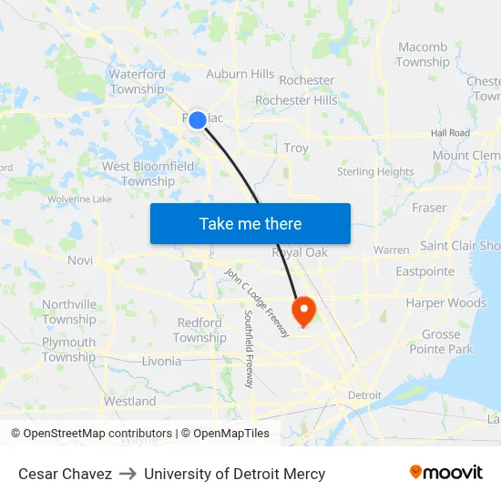 Cesar Chavez to University of Detroit Mercy map