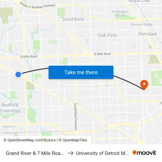 Grand River & 7 Mile Road SE to University of Detroit Mercy map