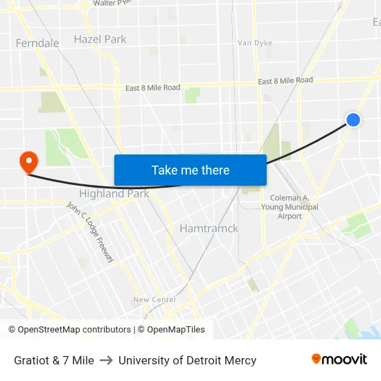Gratiot & 7 Mile to University of Detroit Mercy map