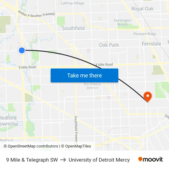 9 Mile & Telegraph SW to University of Detroit Mercy map