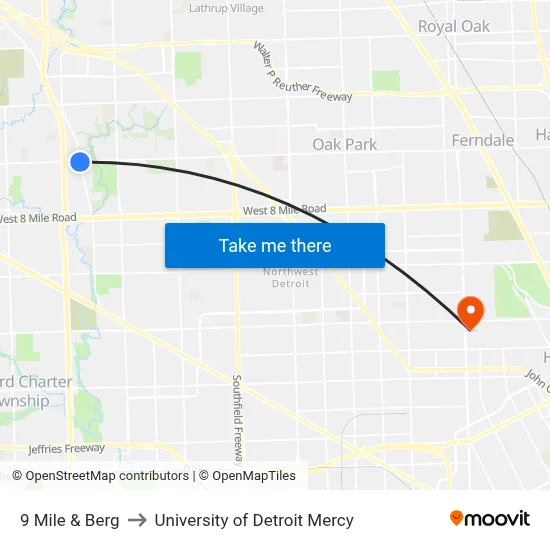 9 Mile & Berg to University of Detroit Mercy map