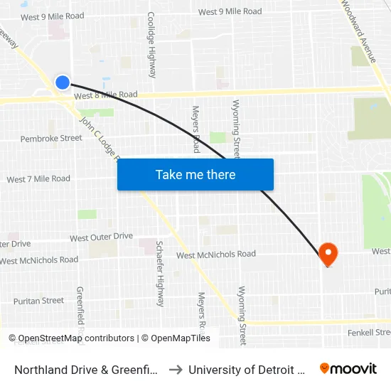 Northland Drive & Greenfield Eb to University of Detroit Mercy map