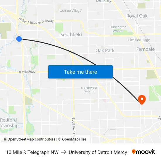 10 Mile & Telegraph NW to University of Detroit Mercy map