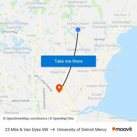 23 Mile & Van Dyke SW to University of Detroit Mercy map