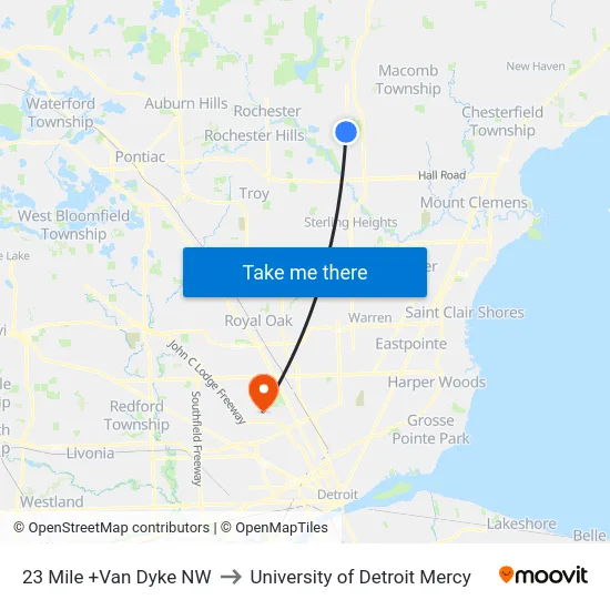 23 Mile & Van Dyke NW to University of Detroit Mercy map