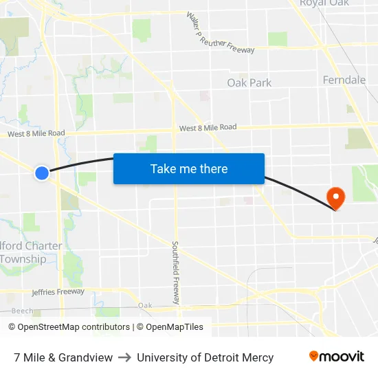 7 Mile & Grandview to University of Detroit Mercy map