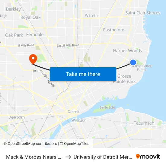 Mack & Moross Nearside to University of Detroit Mercy map