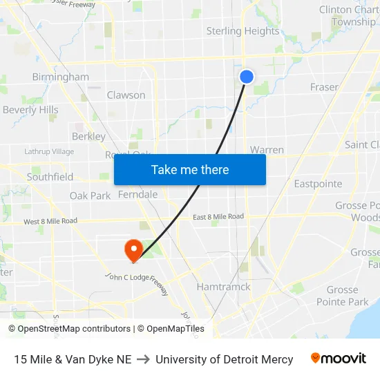 15 Mile & Van Dyke NE to University of Detroit Mercy map
