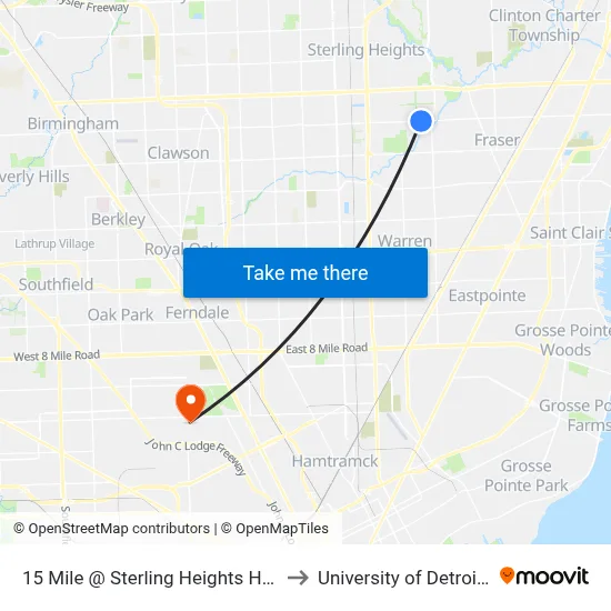 15 Mile @ Sterling Heights High School to University of Detroit Mercy map