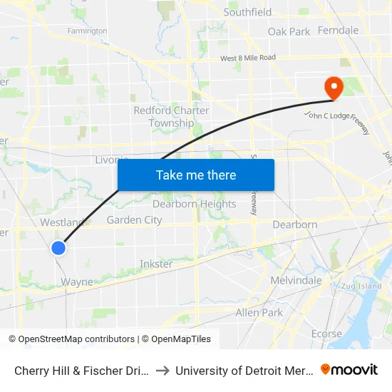 Cherry Hill & Fischer Drive to University of Detroit Mercy map