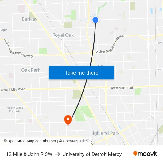 12 Mile & John R SW to University of Detroit Mercy map