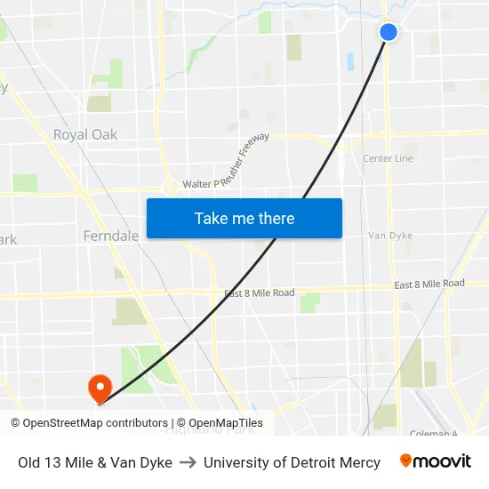 Old 13 Mile & Van Dyke to University of Detroit Mercy map