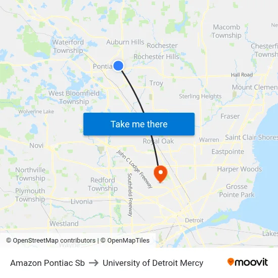Amazon Pontiac Sb to University of Detroit Mercy map