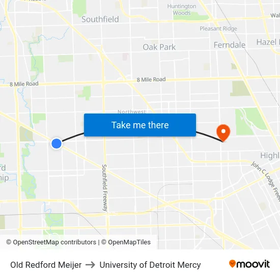 Old Redford Meijer to University of Detroit Mercy map