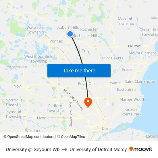 University @ Seyburn Wb to University of Detroit Mercy map