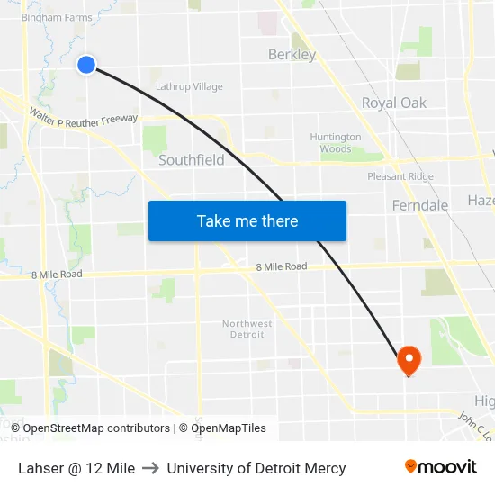 Lahser @ 12 Mile to University of Detroit Mercy map