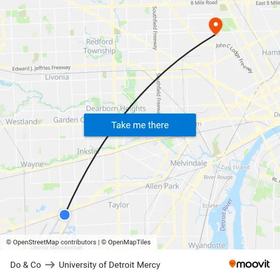 Do & Co to University of Detroit Mercy map