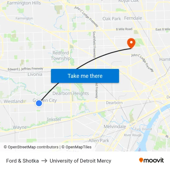 Ford & Shotka to University of Detroit Mercy map