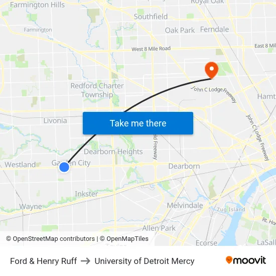 Ford & Henry Ruff to University of Detroit Mercy map