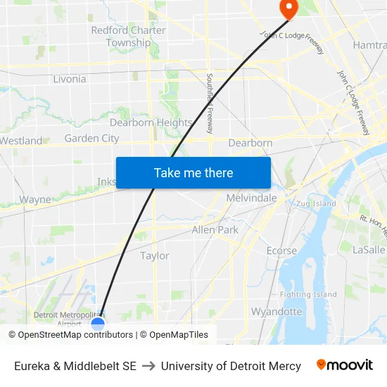Eureka & Middlebelt SE to University of Detroit Mercy map