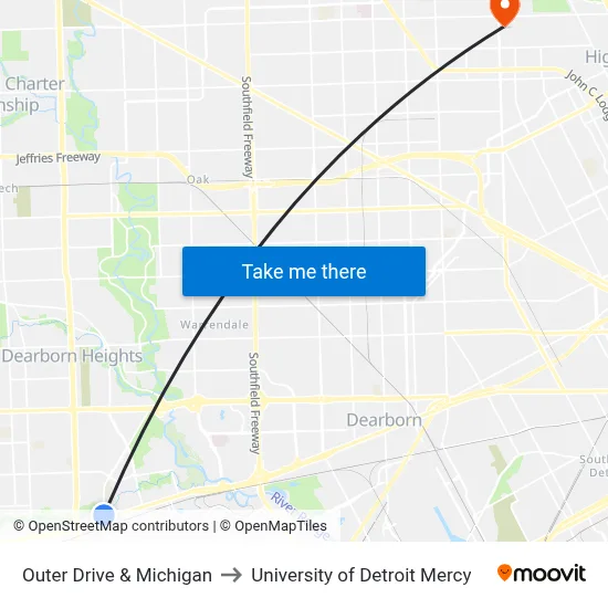 Outer Drive & Michigan to University of Detroit Mercy map