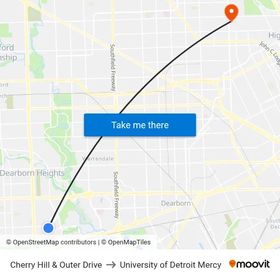 Cherry Hill & Outer Drive to University of Detroit Mercy map