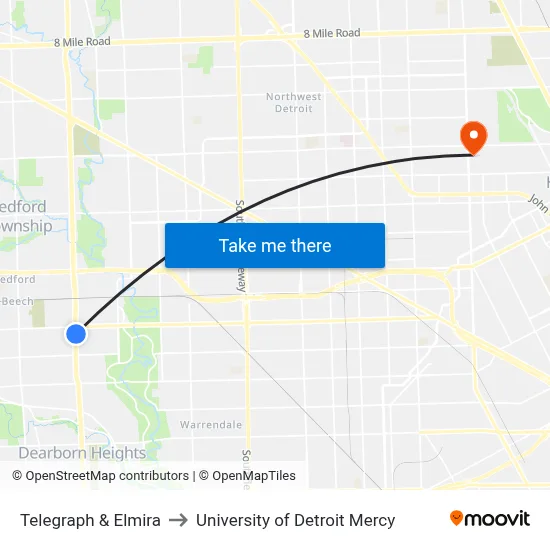 Telegraph & Elmira to University of Detroit Mercy map