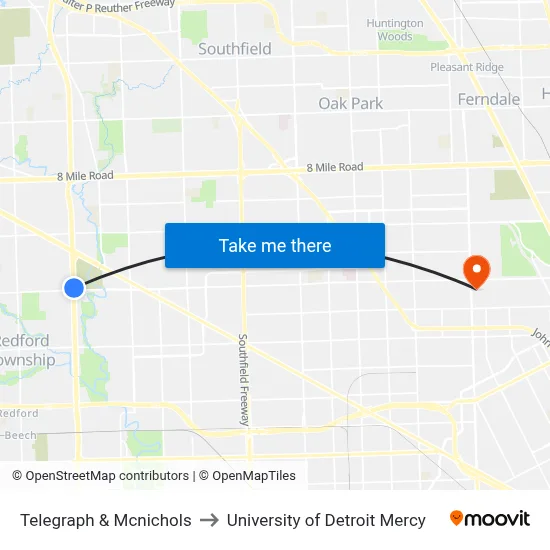 Telegraph & Mcnichols to University of Detroit Mercy map