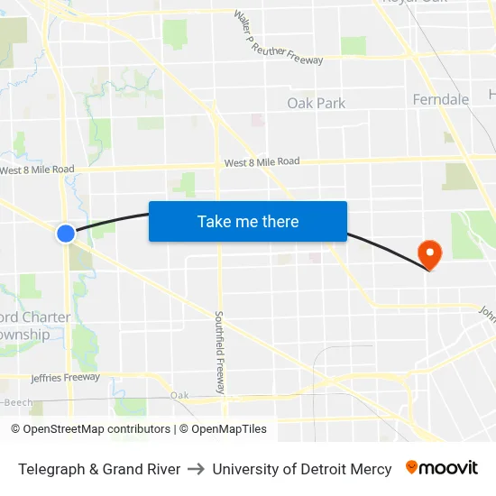 Telegraph & Grand River to University of Detroit Mercy map