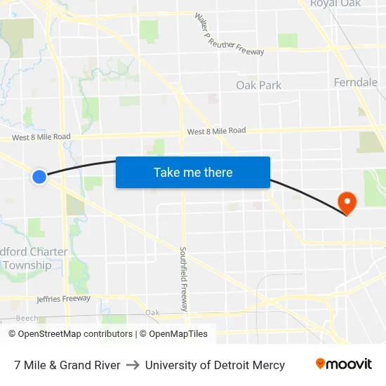 7 Mile & Grand River to University of Detroit Mercy map
