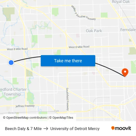 Beech Daly & 7 Mile to University of Detroit Mercy map