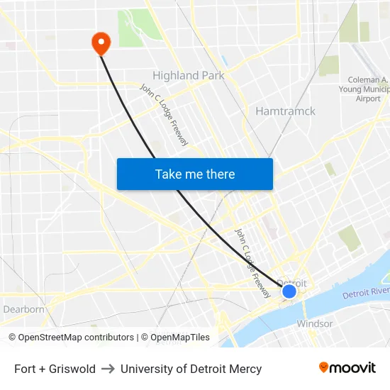 Fort & Griswold to University of Detroit Mercy map