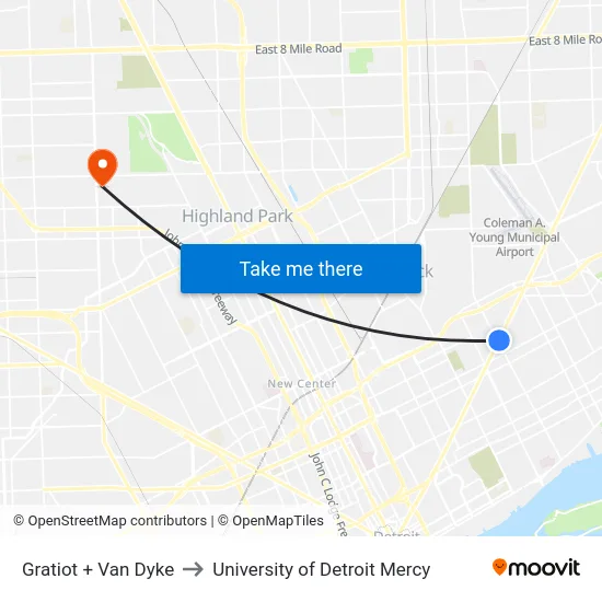 Gratiot & Van Dyke to University of Detroit Mercy map