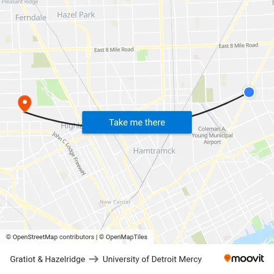 Gratiot & Hazelridge to University of Detroit Mercy map