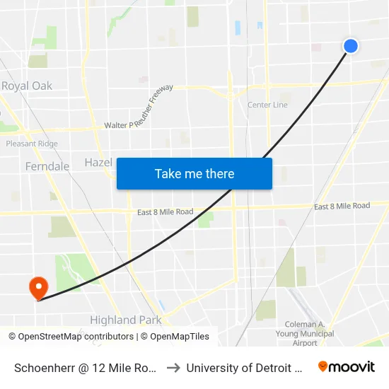 Schoenherr @ 12 Mile Road SE to University of Detroit Mercy map
