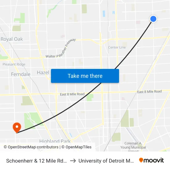 Schoenherr @ 12 Mile Road NE to University of Detroit Mercy map